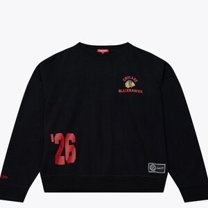 Women's Mitchell & Ness  Black Chicago Blackhawks Crewneck Sweatshirt. Size-S
